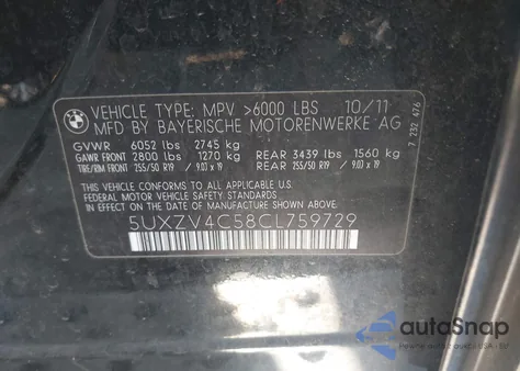 2012 BMW X5 xDrive35I/xDrive35I Premium/xDrive35I Sport Activity из США, поврежденный, VIN 5UXZV4C58CL759729